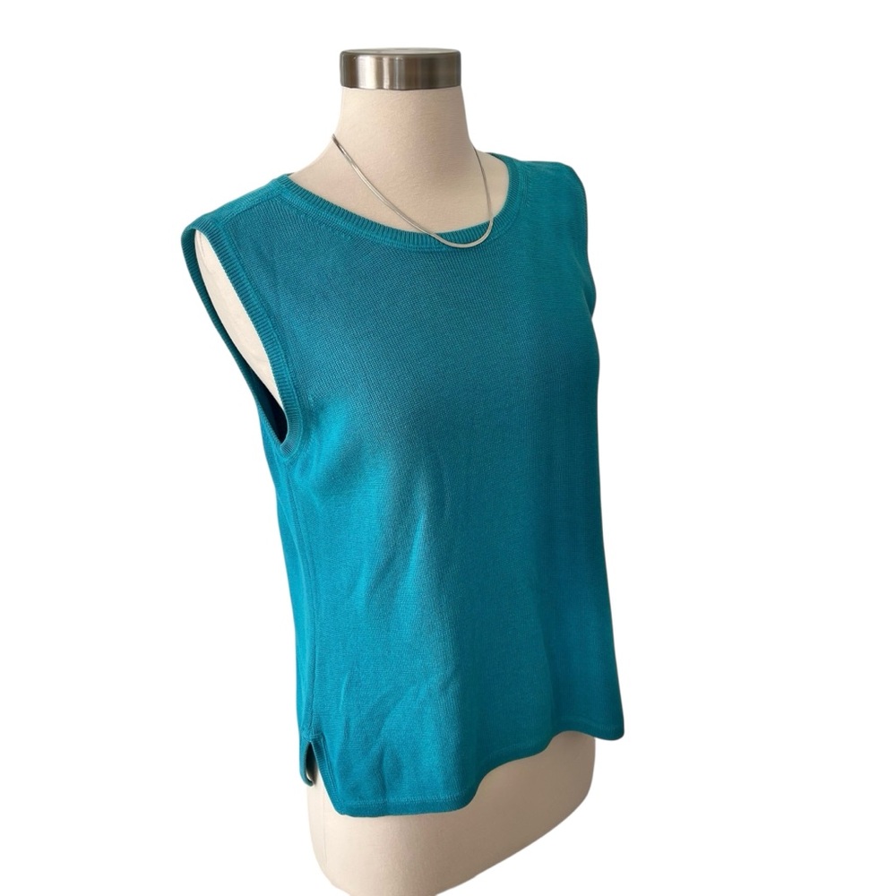 Vintage silk cotton bright blue knit tank crewneck L